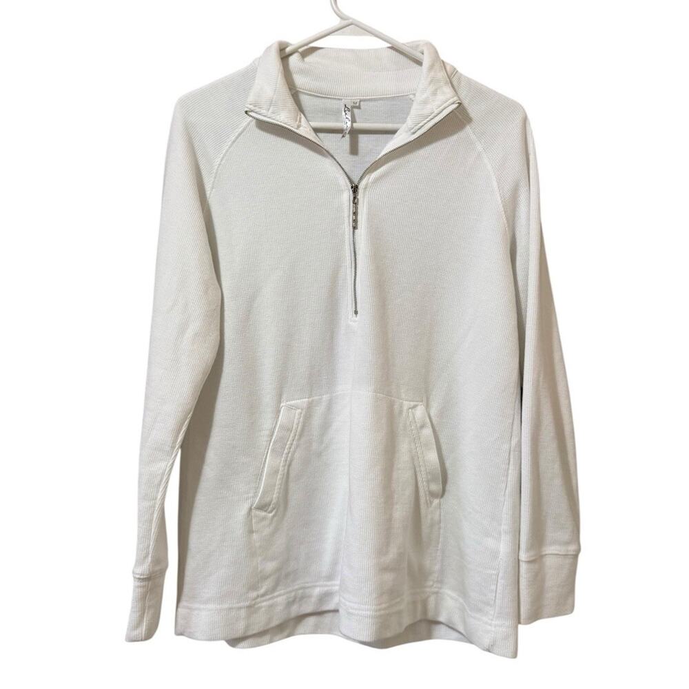 Lulu-B Women Size Medium Waffle Knit Top 1/2 Zip‎ Preppy Athleisure City Modern